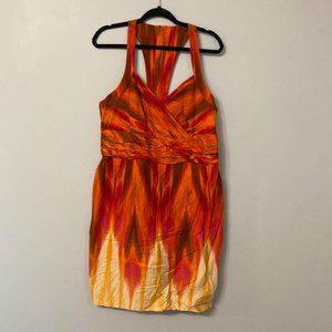 Bright Orange and Pink Summer Dress Size 14 CALVIN KLEIN Ikat Exposed Zipper